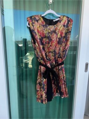 Zara Multicolor Sequin Mini Dress with Black Sash